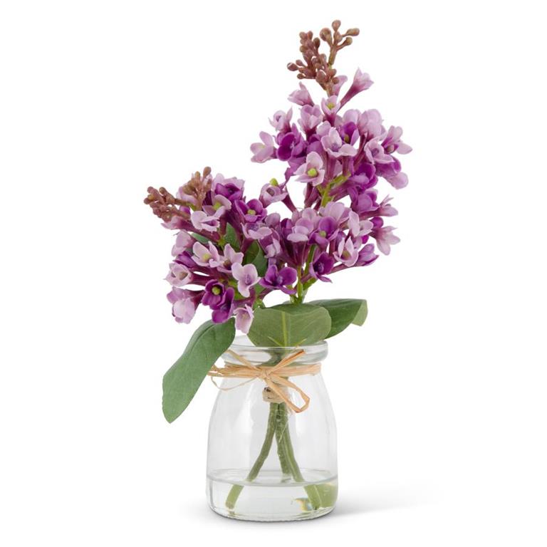9.25 Inch Purple Lilac in Glass Vase w/Faux Water