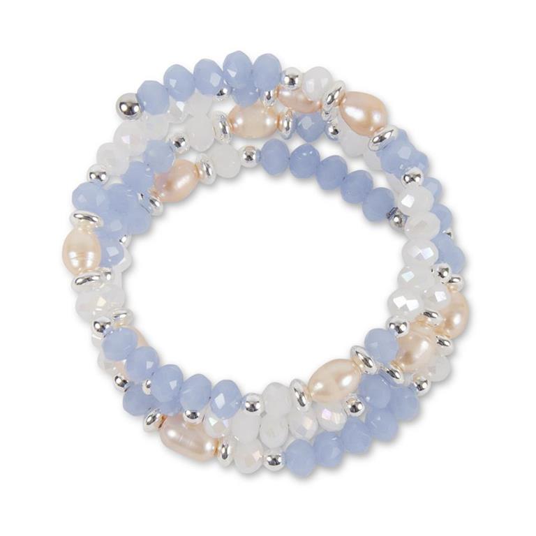 Beaded Sky Blue White Crystal and Pearl Wrap Bracelet