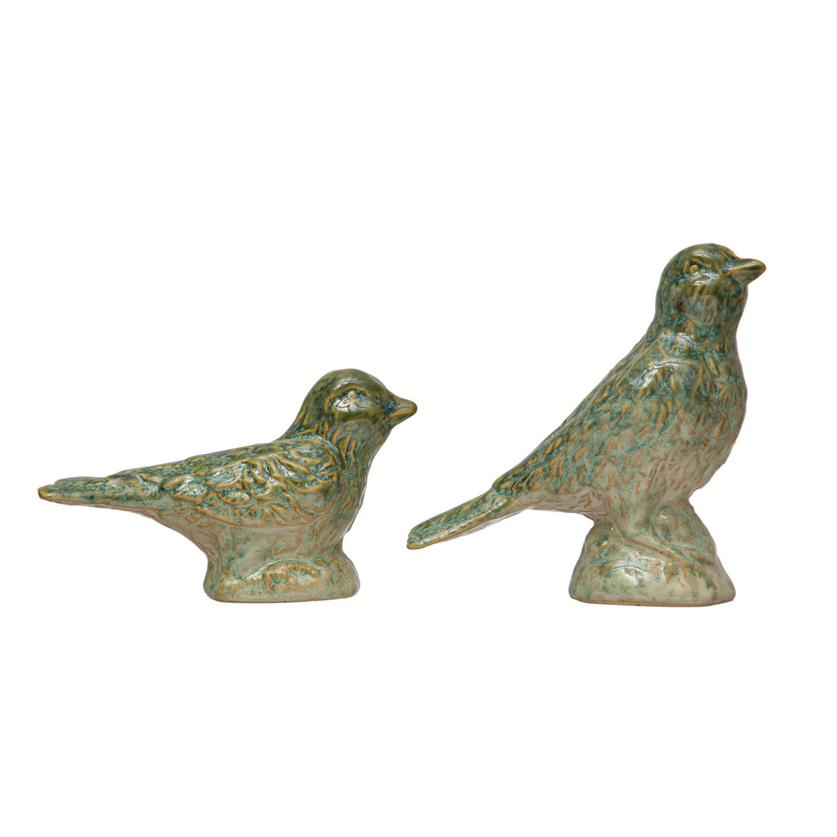 Debossed Stoneware Bird, Reactive Glaze, Green