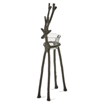 rustic reindeer tealight holder tall - black