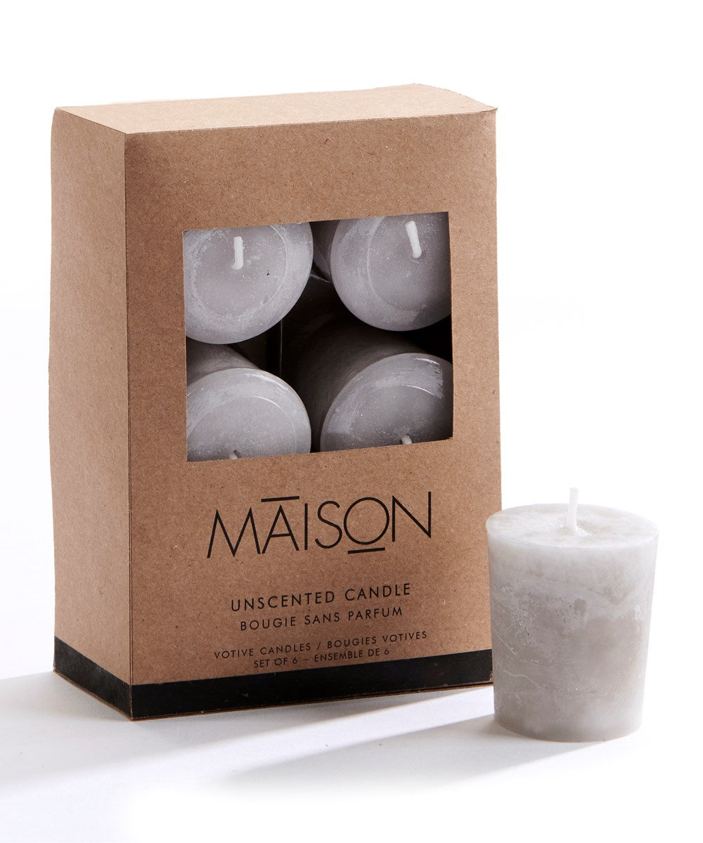 Rustic Votive Candles, Set of 6 - Grey