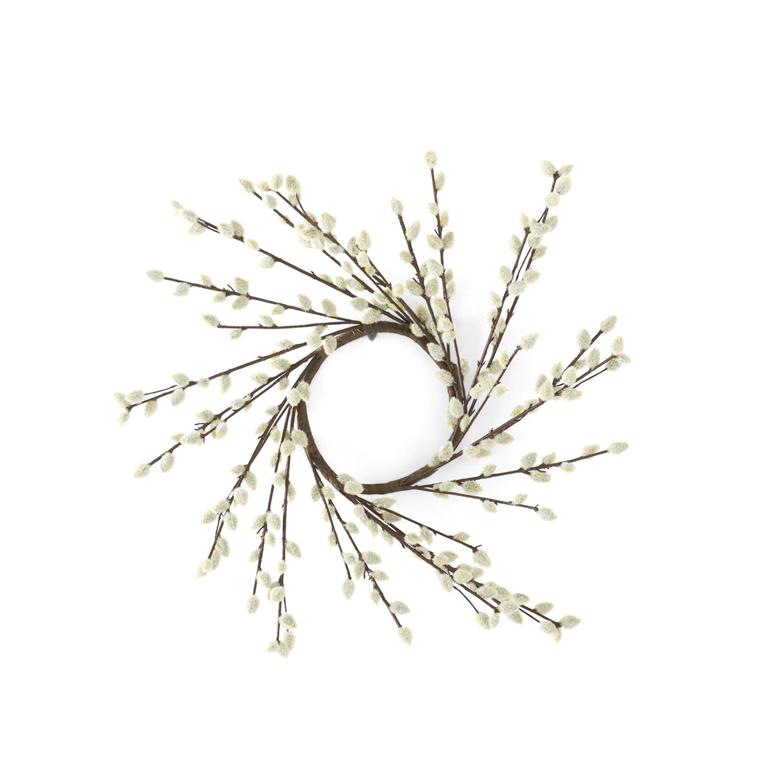 16 Inch Gray Pussy Willow Candle Ring (4Dia.)
