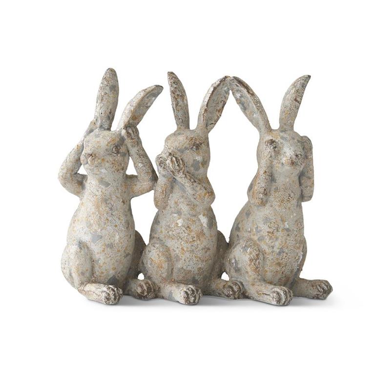 hear no evil speak no evil see no evil bunnies made of cement perfect for Easter 