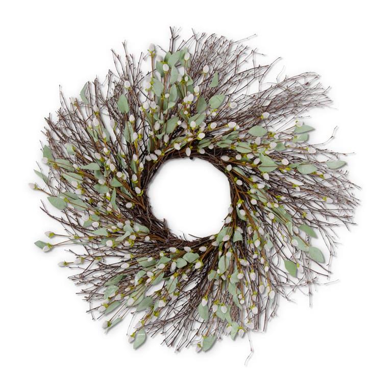 29 Inch Twig & Pussy Willow Wreath w/Foliage