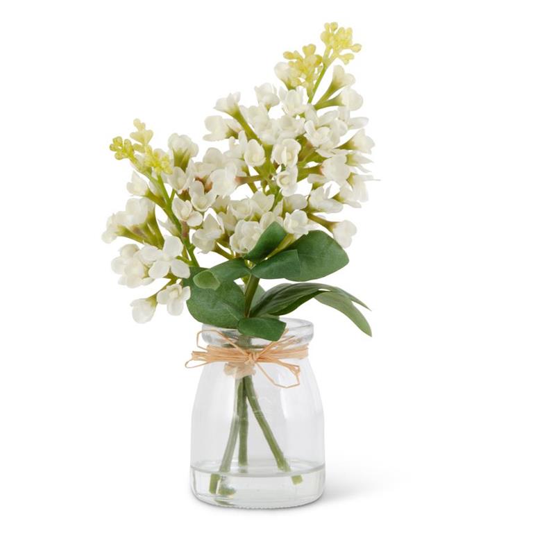 9.25 Inch White Lilac in Glass Vase w/Faux Water
