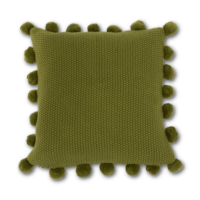 20 Inch Sage Green Moss Stitch Knit Pillow w/Pompom