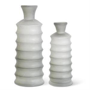 Gray Ribbed Handblown Glass Vases