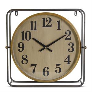 18 Inch Square Black Metal Framed Round Wall Clock