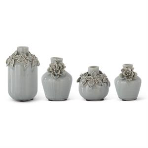 Light Blue Ceramic Vases w/Raised Flowers