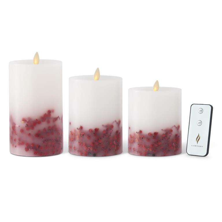 White Wax Red Berry Luminara Indoor Pillar