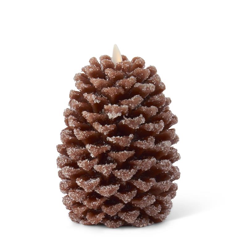 6.5 Inch Brown Wax Snowy Pinecone Luminara Indoor Candle