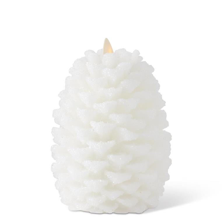 6.5 Inch White Wax Snowy Pinecone Luminara Indoor Candle