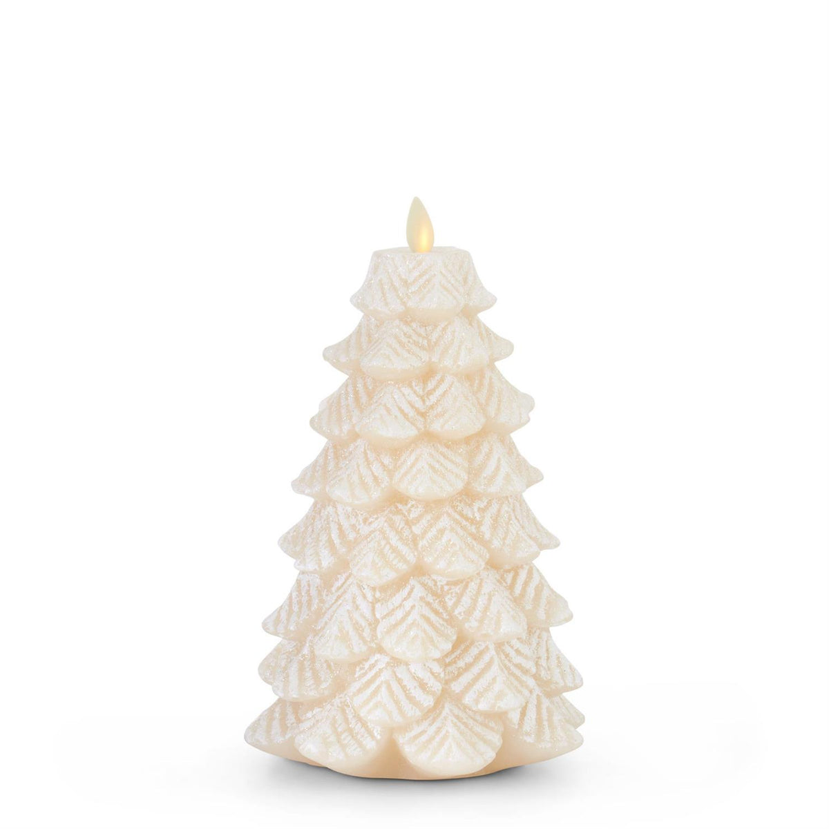 5.25 x 8.5 Inch White Wax Snowy Tree Luminara Indoor Candle