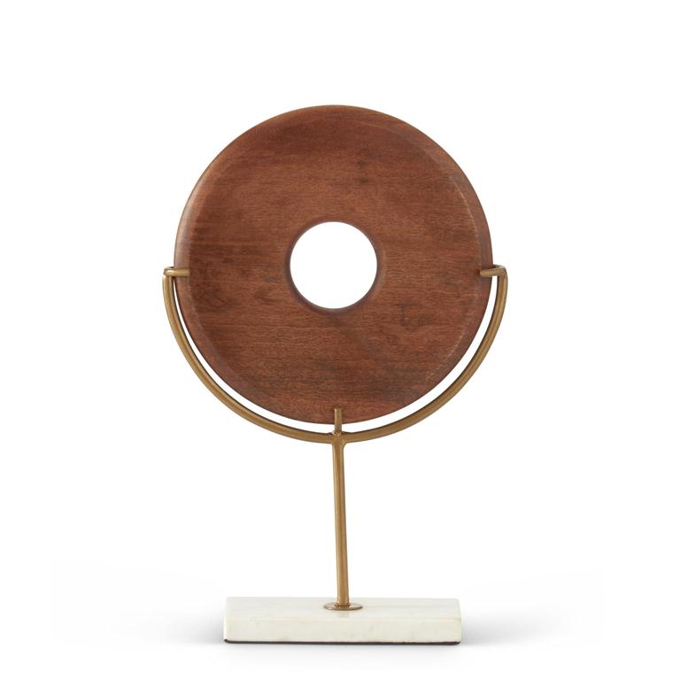 13.5 Wood Disc on Marble Base Sculpture
