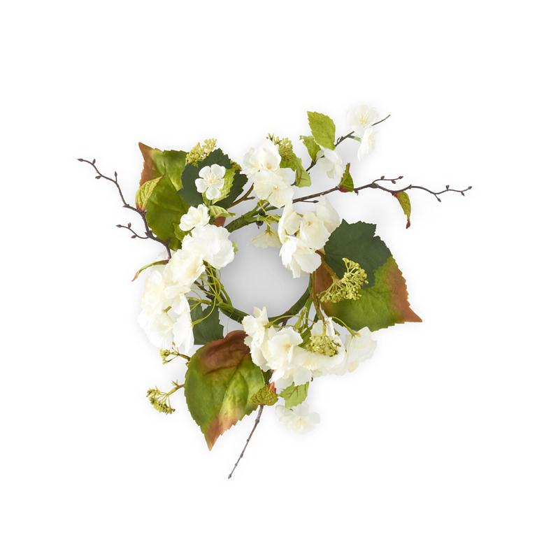 14 Inch White Hydrangea Candle Ring (4.5Dia.)