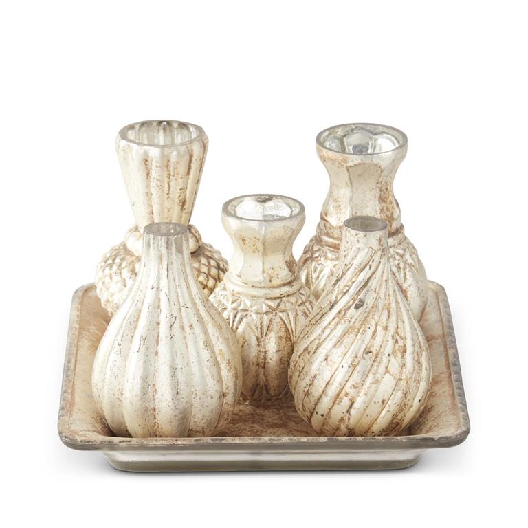 Set of 5 Burnt Champagne Bud Vases on Square Tray