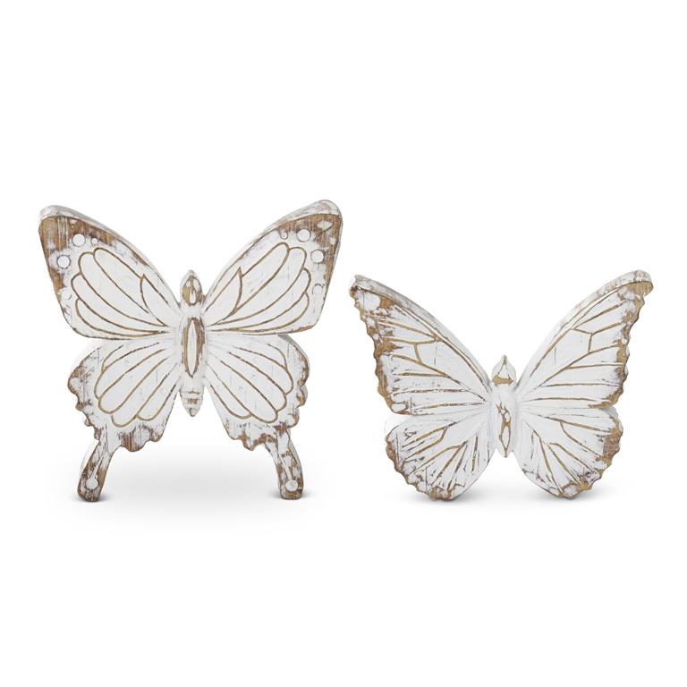 Whitewashed Carved Resin Butterflies
