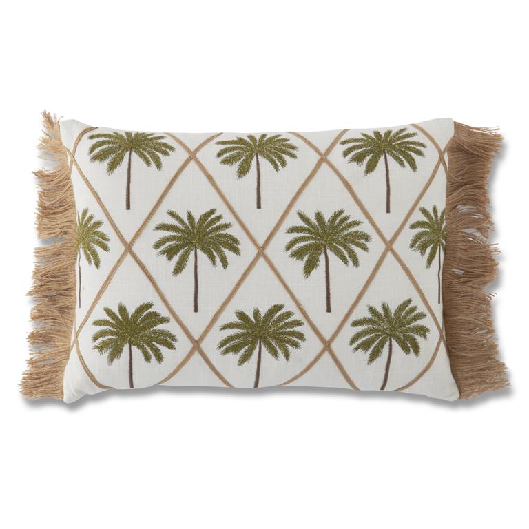 20 Inch Cream Palm Tree Grid Embroidered Rectangular