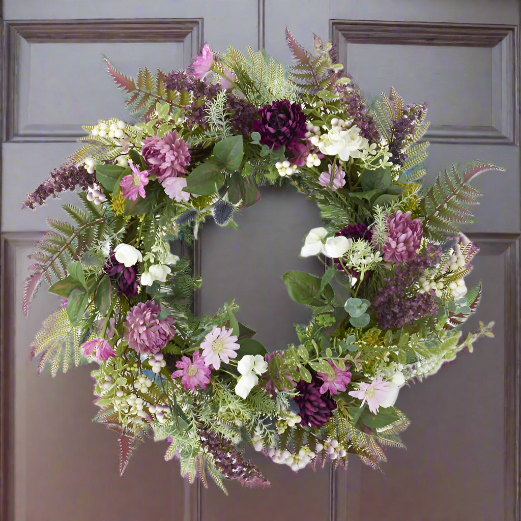 26 Inch Purple & White Perennials Spring Wreath