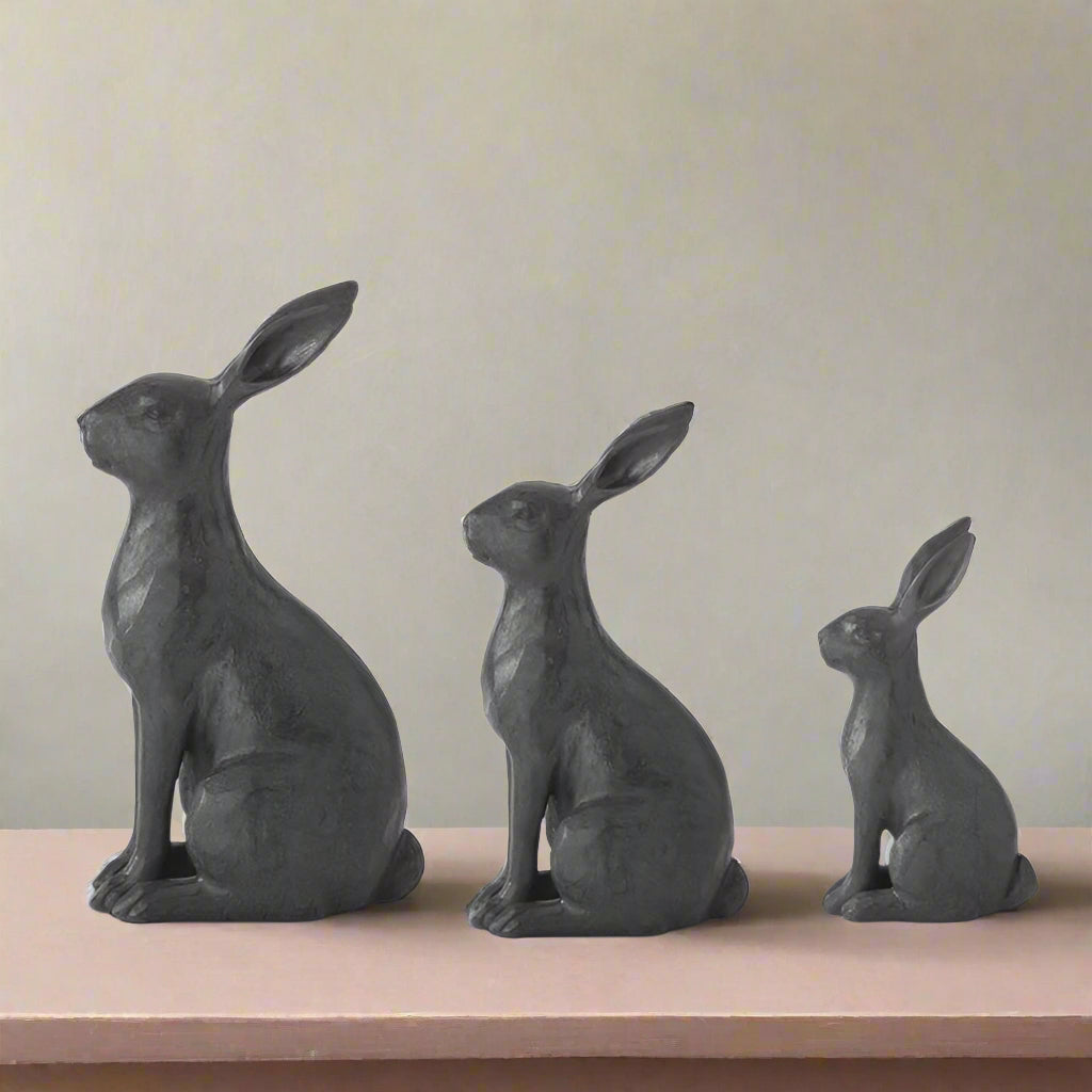 Black Resin Faux Cast Iron Rabbits