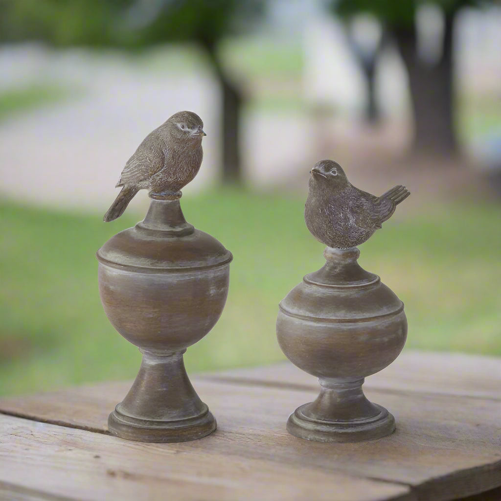 Weathered Brown Resin Bird Finial