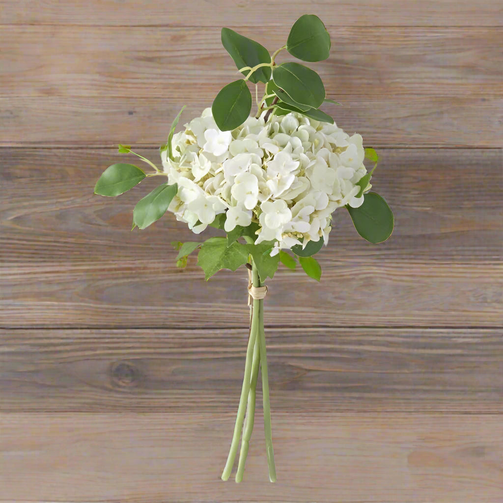 12 Inch White Real Touch Hydrangea Bundle (4 Stem)