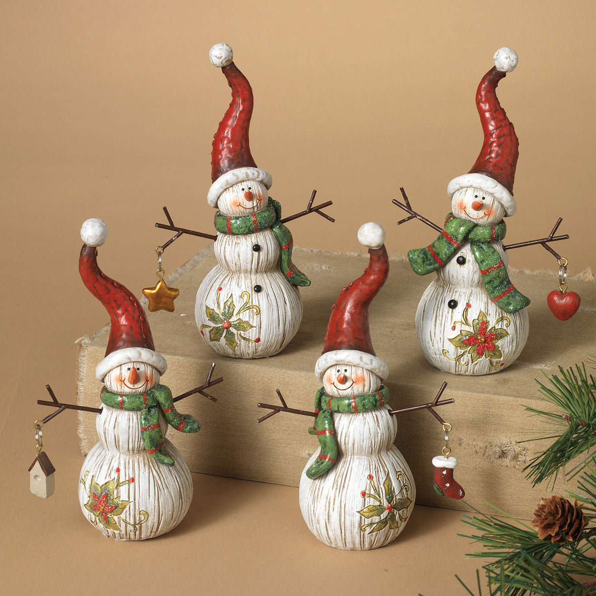 6"H Wood Like  Holiday Snowmen