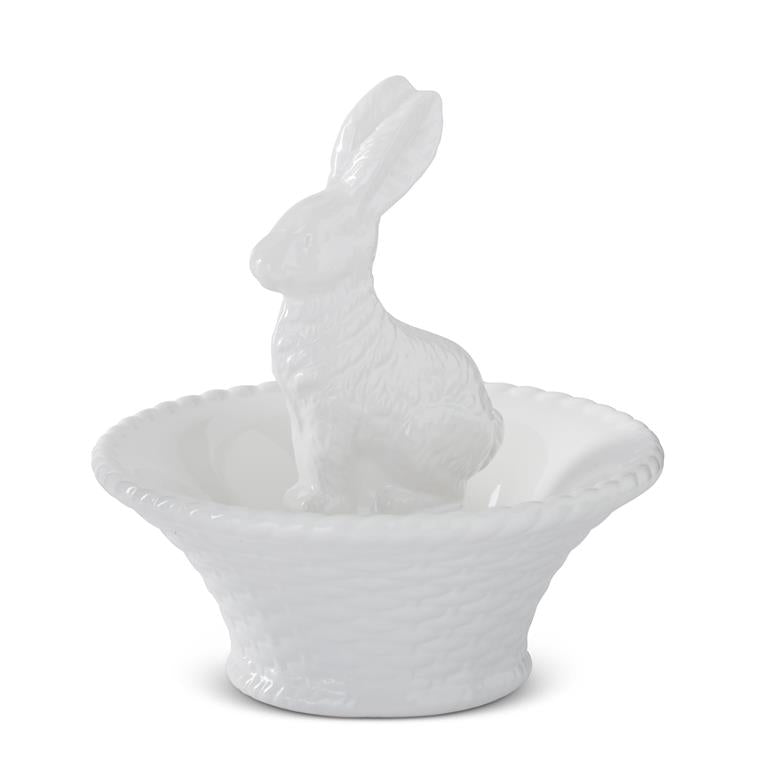 9.5 Inch White Dolomite Bunny In Basket Bowl