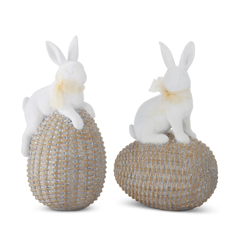 White Resin Easter Bunnies on Woven Eggs