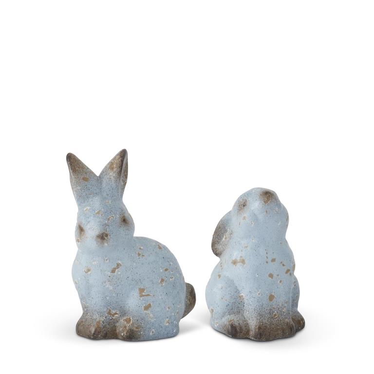 6 Inch Weathered Blue Terracotta Bunnies