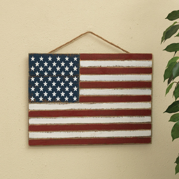 20"L Wood Patriotic American Flag
