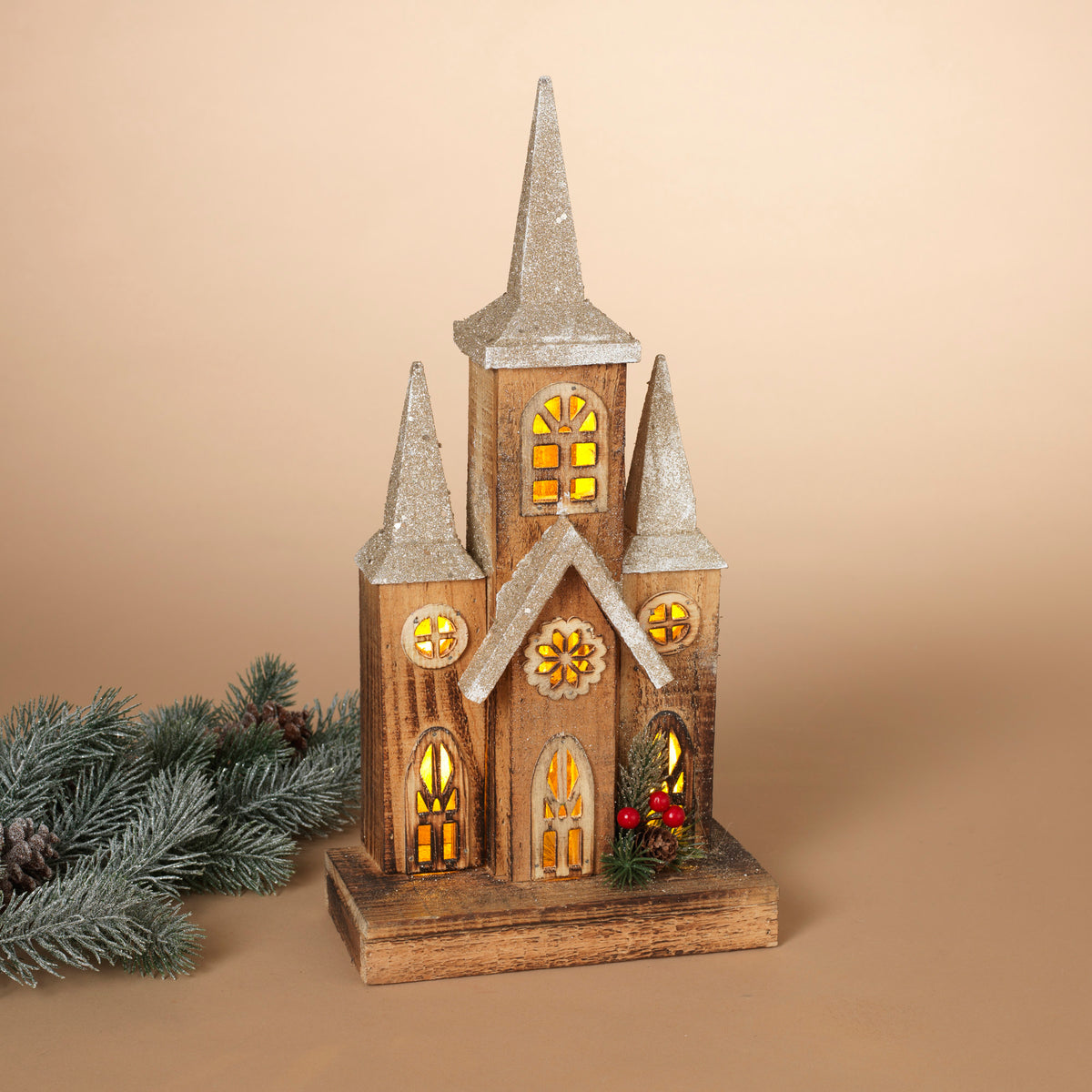 16"H Lighted Wood House