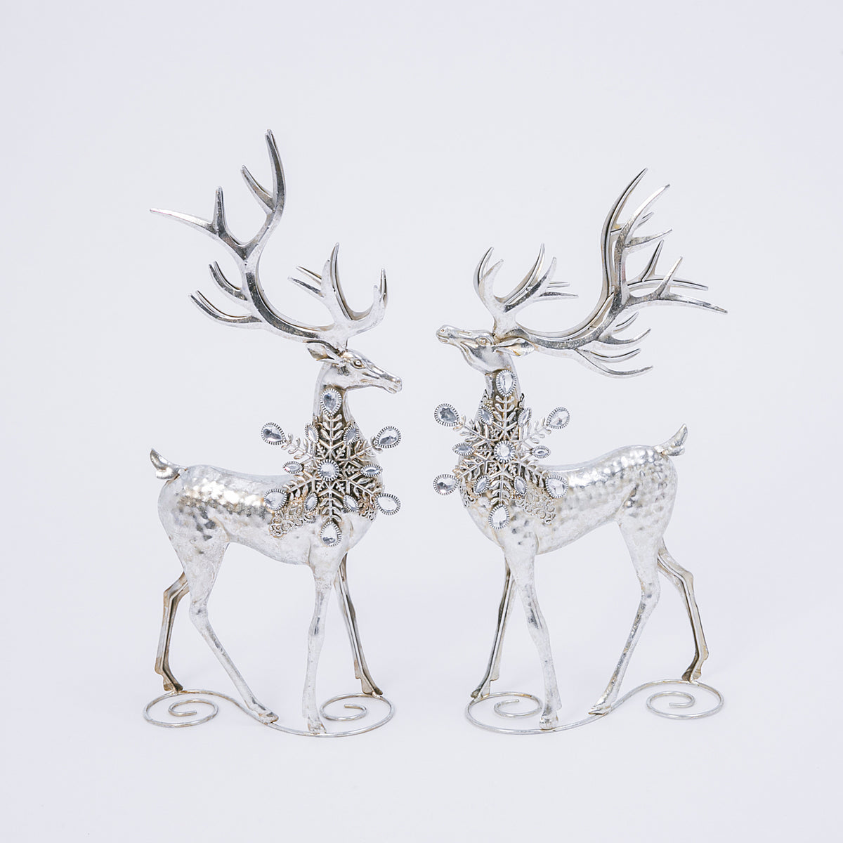 20"H Metal Silver Deer Figurines