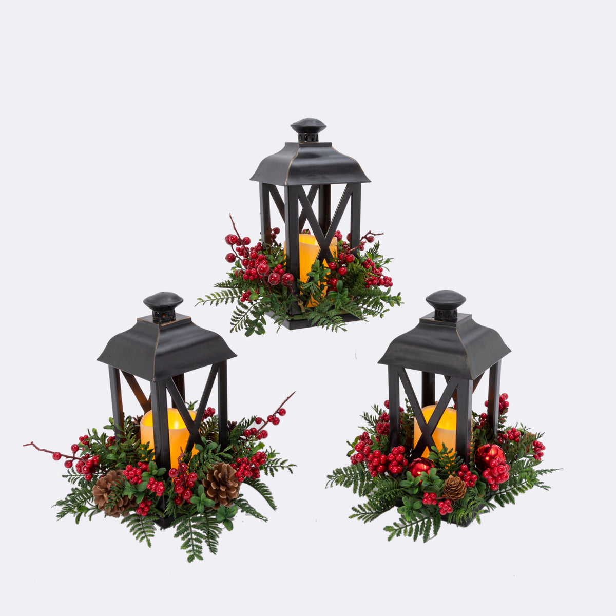 12"H Lighted Lanterns w/Wreath