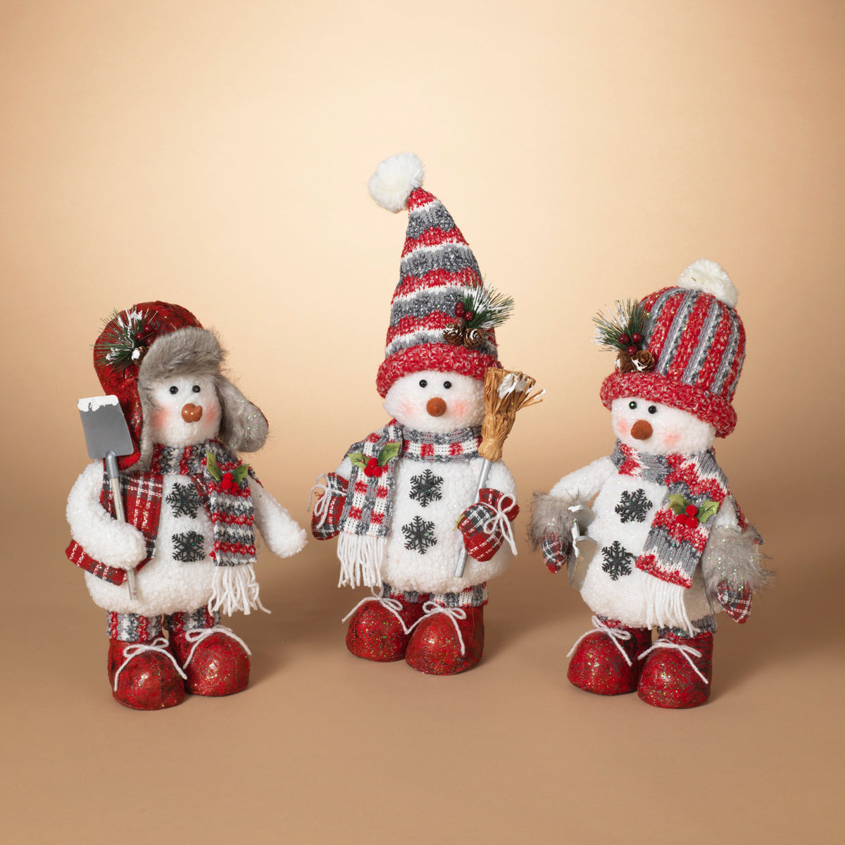 14"H Plush Holiday Snowmen Standing