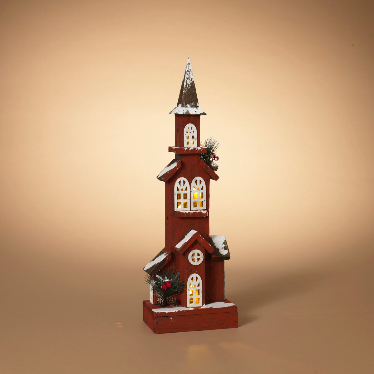 20"H Lighted Red Wood House