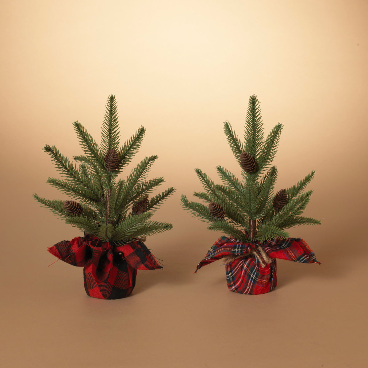 12"H Pine Tree w/Red Plaid Fabric
