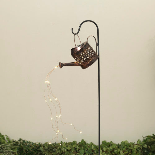 9"L Solar Lighted Metal Watering Can
