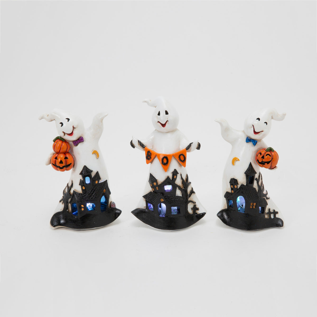 5.5"H Lighted Houses with Ghosts