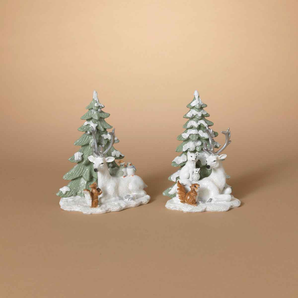 7.7"H Holiday Lying Deer Next to Tree