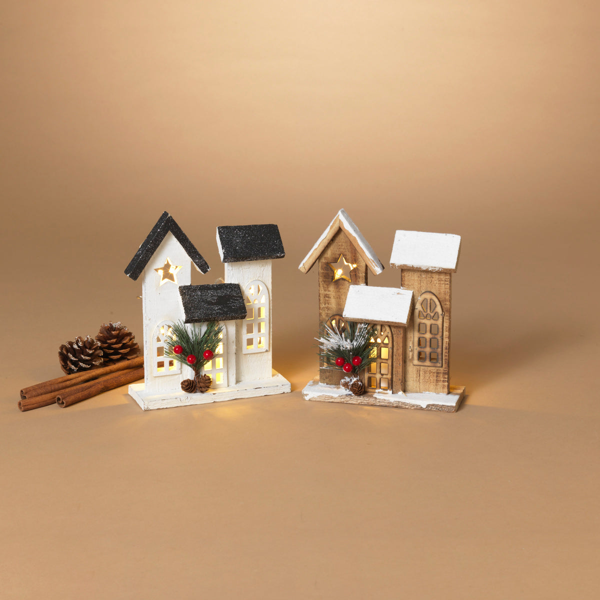 8"H Lighted Wood House