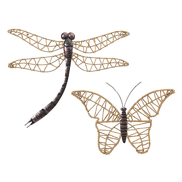 22.8"L Metal & Rope Butterfly & Dragonfly Wall Decor