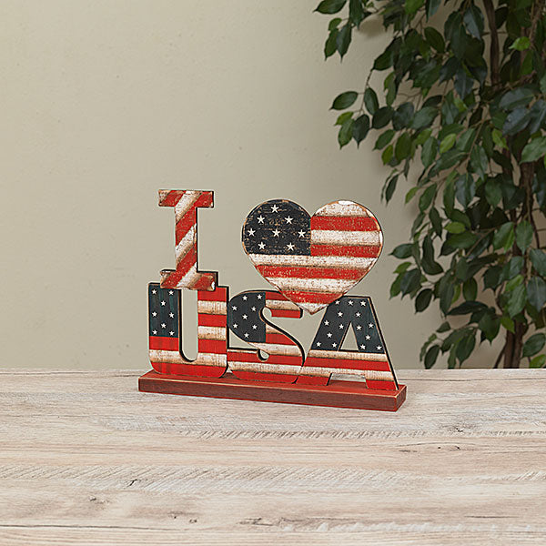 10.4"L Wood Americana "USA" Tabletop Sign