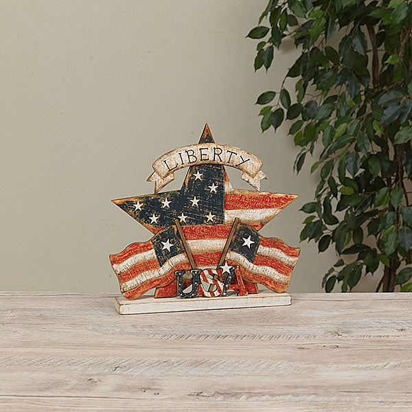 11.4"L Wood Americana "Liberty" Tabletop Sign