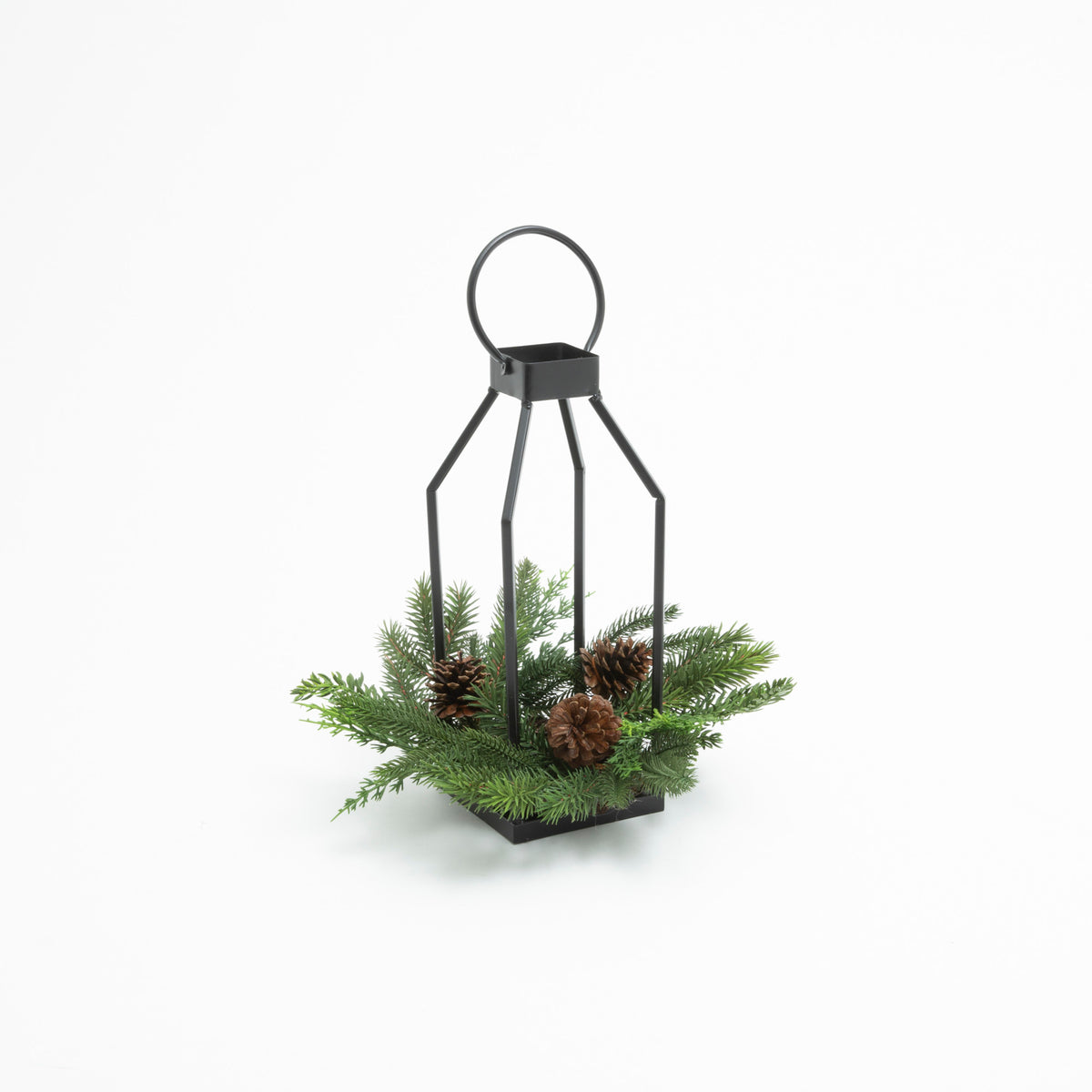 18"H Holiday Metal Lantern with Foliage