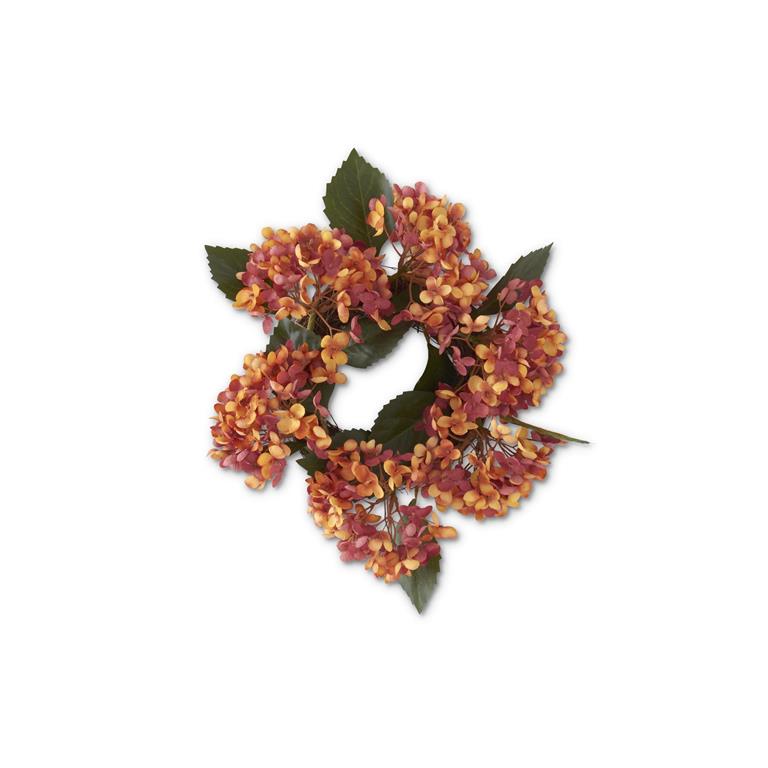 14 Inch Orange Two Tone Hydrangea Candle Ring