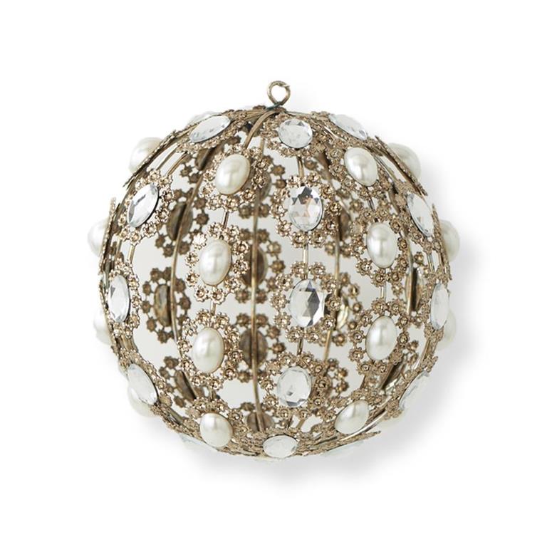 4 Inch Round Metal Ornament w/Round Pearl