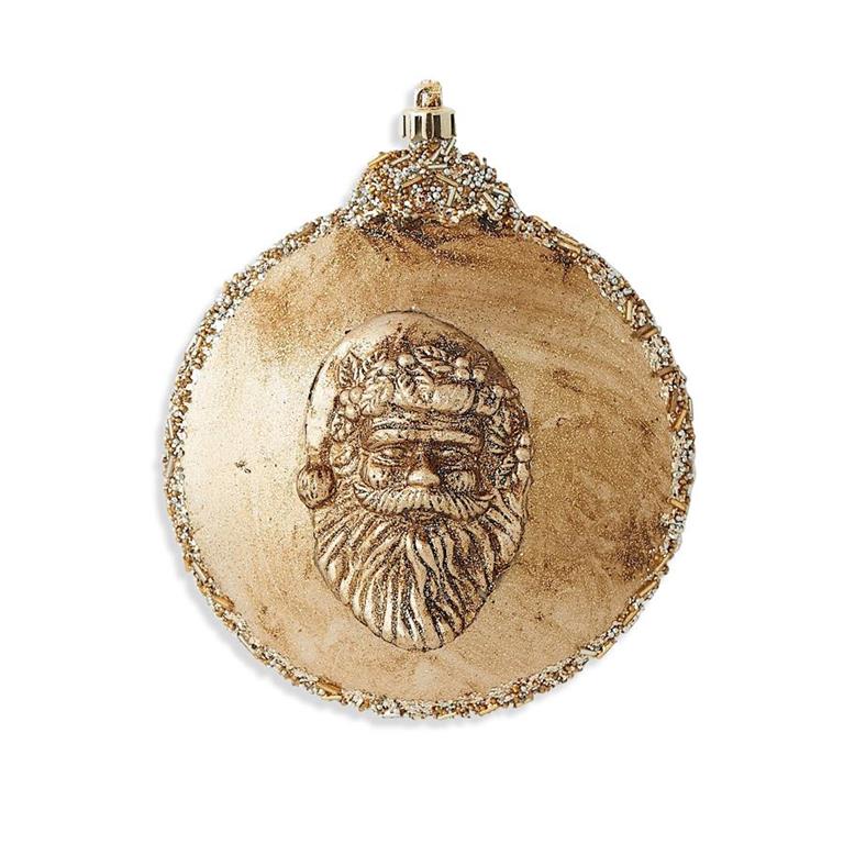 7 Inch Round Gold Santa Head Shatterproof Orn