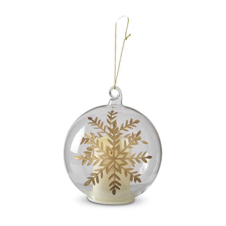 4 Inch LED Clear Glass Gold Gilded Etched Snowflake Orn