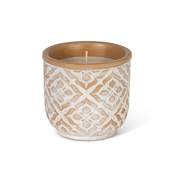 Sandalwood Scented Candle in a Terracotta Brown Cement Jar